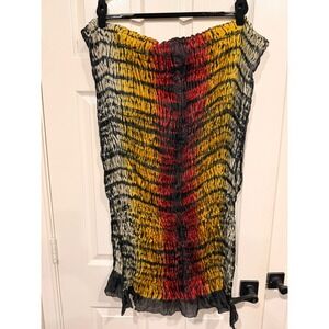 #89 TOLANI 78x45 100% Silk scarf Multicolor Smocked Tie Dye
